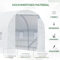 Outsunny Foliengewächshaus Treibhaus begehbar mit Metallrahmen 4,45 x 2 x 2m Weiß(m-5)
