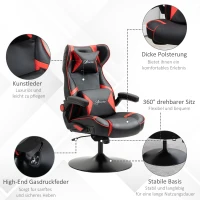 Vinsetto Gamingsessel, Gamingstuhl, integrierte Lautsprecher, neigbare Rücklehne, schwarz+rot, 69 x 73 x 118cm(m-9)
