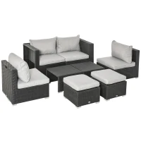 Outsunny 8 Pieces PE Rattan Sofa Set with Cushions, Garden Corner Sofa with 4 Seater Sofa, 2 Footstools and 2 Coffee Table Set, Space-saving Design, No Assembly Required, Black(m-1)