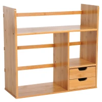 HOMCOM Organizador de Escritorio Mesa de Bambú Estantería Sobremesa Estante de Almacenamiento Multifuncional para Oficina Libros 48x19.5x46cm(m-1)