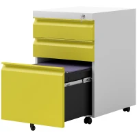 Vinsetto 3 Drawer Filling Cabinet, Mobile Metal File Cabinet with Anti-tilt Design for Letter, A4, Legal Size, Yellow(m-11)