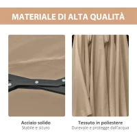 Outsunny Ombrellone da Giardino Doppio 4.5m con 48 Luci LED e Manovella, Cachi(m-7)