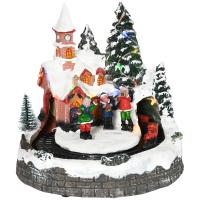 HOMCOM Pueblo Navideño Escena Navideña con Luces LED y Tren Móvil Decoración Navideña Sobremesa 20x19,5x20 cm Multicolor