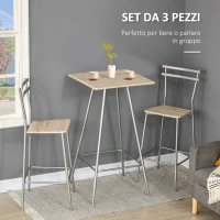 HOMCOM Set 3 Pezzi con Tavolino Alto e Sgabelli da Bar in Legno e Acciaio, Color Quercia(m-4)