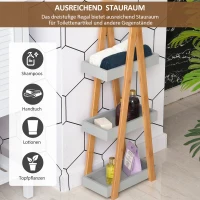 kleankin Badregal 3 Ebenen Treppenregal Leiterregal Badezimmer MDF Bambus Grau 30 x 18 x 81 cm(m-4)