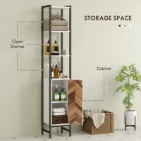 HOMCOM Tall Bathroom Cabinet with 3 Shelves, Slim Storage Cabinet with Adjustable Shelf, Narrow Tallboy Cupboard, Bathroom Storage Unit for Kitchen, Living Room, Hallway, 30 x 30 x 170 cm(m-4)