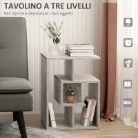 HOMCOM Tavolino da Salotto Soggiorno Moderno in Legno Effetto Cemento con 3 Ripiani 45x40x55cm Grigio(m-4)