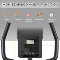 HOMCOM Vélo d'appartement magnetique pliable vélo de Fitness vélo d'intérieur selle réglable dossier guidon écran LCD multifonction bandes résistance acier gris noir(m-5)