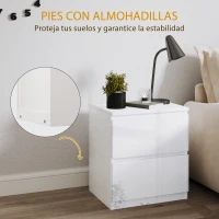 HOMCOM Mesilla de Noche con 2 Cajones Mesa de Noche para Dormitorio Salón 40x34x45 cm Blanco Brillo(m-6)