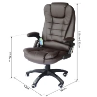 HOMCOM Silla de Oficina y Escritorio Regulable en Altura Reclinable 135° y Función Basculante Con Calefacción y Función Masaje con 5 Programas y 6 Puntos Vibratorios 62x68x111-121cm Hasta 120kg Marrón(m-3)