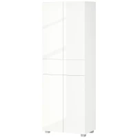 HOMCOM 4-Door Kitchen Cupboard, Tall Freestanding 5-Tier Storage Cabinet with 3 Adjustable Shelves, 2 Drawers for Living Room, Dining Room, Push to Open Design, High Gloss White(m-11)