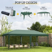 Outsunny Pop Up Gazebo 3 x 6m, Foldable Canopy Tent, Height Adjustable Wedding Awning Canopy w/ Carrying Bag, Green(m-4)