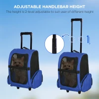 PawHut Pet Travel Backpack Bag Cat Puppy Dog Carrier w/ Trolley and Telescopic Handle Portable Stroller Wheel Luggage Bag (Blue)(m-5)