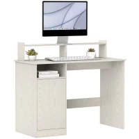 HOMCOM Scrivania Moderna con Supporto per Monitor, Armadietto e Ripiani, 108x50x94 cm, Crema(m-1)
