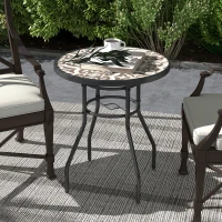 Outsunny Φ60 Garden Table, with Glass Printed Tabletop - Brown(m-2)