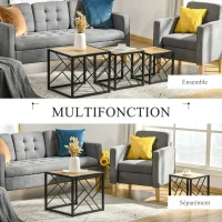 HOMCOM Ensemble de 3 Tables Basses gigognes encastrables Style Industriel métal Noir Aspect Bois Clair(m-6)