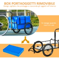 HOMCOM Rimorchio Bici ad Altezza Regolabile con Box Portaoggetti da 65L in Plastica, in Acciaio, 145x61x76/81 cm, Blu(m-4)