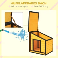 PawHut Hundehütte, aufklappbares Asphaltdach, Vorhang, 71x58x53/77 cm, Schwarz/Gelb(m-6)