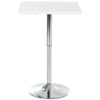 HOMCOM Square Height Adjustable Bar Table Counter Pub Desk with Metal Base for Home Bar, Dining Room, Kitchen, White(m-11)