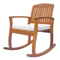 Outsunny Garden Acacia Wood Rocking Chair Deck Indoor Outdoor Porch Seat Rocker with Cushion(m-1)