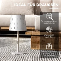 Outsunny Solar Tischleuchte, dimmbar, wetterfest, für Indoor & Outdoor, Metallständer, Ø14 x 30 cm, Grau(m-6)
