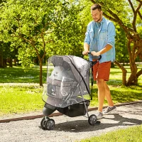 PawHut Dog Stroller with Cover for Small Miniature Dogs, Folding Cat Pram Dog Pushchair with Cup Holder, Storage Basket, Reflective Strips, Brown(m-2)