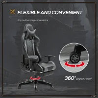 HOMCOM Gaming Chair, Computer Desk Chair with Footrest, PU Leather Ergonomic Office Chair with 180° Reclining Back, Lumbar Cushion, Headrest & Height Adjustable Armrest, Black and Red, Grey(m-6)