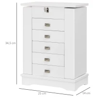 HOMCOM Schmuckschrank, Schmuckästchen, 5 Schubladen, 1 Fach, Weiß +(m-3)