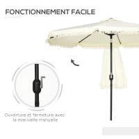 Outsunny Parasol inclinable rond Ø 268 cm avec franges tissu polyester haute densité 180 g/m² protection solaire crème(m-5)