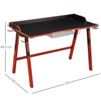 HOMCOM Gaming Desk Computer Table Stable Steel Frame with Cup Holder Headphone Hook, Cable Basket, Black(m-3)