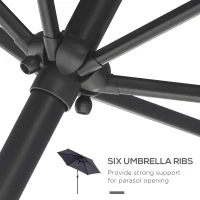 Outsunny 2.6M Garden Parasol Umbrella with Tilt and Crank, Outdoor Sun Parasol Sunshade Shelter with Aluminium Frame, Grey(m-8)