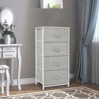 HOMCOM Mobile Contenitore con 4 Cassetti in Lino Pannello Telaio in Acciaio Verniciato a Polvere Ripiano Superiore in MDF Grigio Max:25 kg 45x30x92cm(m-2)