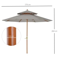 Outsunny 2.7m Elegant Wooden Frame Parasol Umbrella - Grey(m-3)