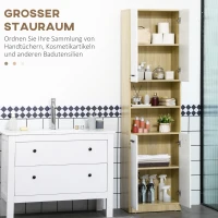 kleankin Badezimmerschrank mit 2 Schränken und 2 Regalen, Mehrzweckschrank, Hochschrank 60 cm x 33,5 x 183 cm, Weiß + Natur(m-4)
