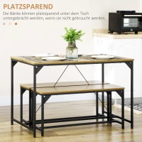 HOMCOM Essgruppe 4 Personen Esstisch mit 2 Bänken, Industriedesign, 120 cm x 70 cm x 75 cm, Schwarz + Natur(m-5)