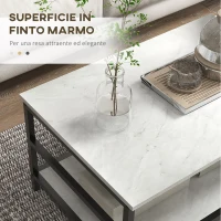 HOMCOM Set 2 Tavolini da Caffè a 2 Livelli in Truciolato e Acciaio con Piano d'Appoggio Effetto Marmo, Bianco e Nero(m-6)