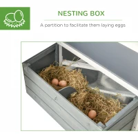 PawHut Chicken Coop with Run Rabbit Hutch Wooden Poultry Cage Hen House w/ Nesting Box Removable Tray Openable Roof Grey 162 x 76.5 x 79.5cm(m-6)