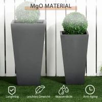 Outsunny 2er- Set Pflanzkübel, Out-und Indoor, wetterbeständig, stapelbar, 30 cm x 30 cm x 55 cm, Grau(m-5)