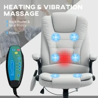 HOMCOM 6-Point Massage Office Chair with Seat Heated for Home Office, PU Leather High Back Executive Desk Chair with Adjustable Height and 360° Swivel for Work Study, Light Grey(m-4)