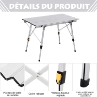 Outsunny Table pliante en aluminium table de camping table de jardin 4 personnes hauteur réglable + sac de transport(m-7)