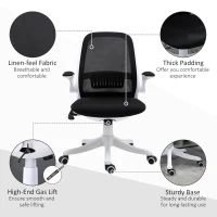 Vinsetto Swivel Office Chair Breathable Fabric Study Computer Chair with Flip-Up Arm for Home, Black(m-8)