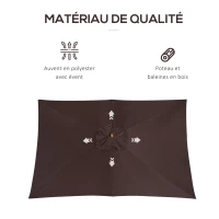 Outsunny Parasol Droit parasol de jardin double toit Hexagonal Bois Polyester Haute densité 3 x 2 m Chocolat(m-7)