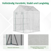 Outsunny Foliengewächshaus begehbares Gewächshaus mit 4 Regalebenen Tomatengewächshaus Treibhaus Frühbeet mit Reißverschlusstüren Weiß Stahl PE-Kunststoff 143 x 143 x 195 cm(m-6)