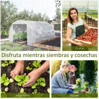 Outsunny Invernadero de Túnel Invernadero de Jardín 4x3x2 m con Puerta y 8 Ventanas Enrollables para Cultivos Plantas Blanco(m-7)