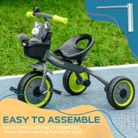 AIYAPLAY Kids Trike, Tricycle, with Adjustable Seat, Basket, Bell, for Ages 2-5 Years - Black(m-7)