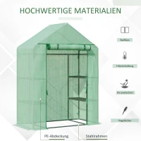 Outsunny Foliengewächshaus Gewächshaus mit 6 Regalebenen begehbares Gartenhäuschen Treibhaus Tomatenhaus Pflanzenhaus mit aufrollbarem Eingang Frühbeet Grün 141 x 72 x 191 cm(m-4)