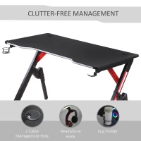 HOMCOM 1.2m Gaming Desk w/ RGB Light Steel Frame | Racing Style Computer Table w/ Cup Holder Headphone Cable Management | Study Workstation Home Bedroom - Black(m-6)
