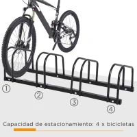 HOMCOM Aparcamiento para 4 Bicicletas Soporte de Acero para Aparcar Bicicletas en el Suelo o Pared 110x33x27 cm Negro(m-4)