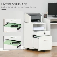 Vinsetto Büroschrank Rollcontainer, 2 Schubladen, eine Schublade abschließbar, 5 Rollen, Weiß, 39 x 40 x 65 cm(m-6)