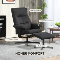 HOMCOM Liegesessel mit Hocker, drehbar, Wippfunktion, Samtoptik, bis 150 kg, Schwarz(m-7)